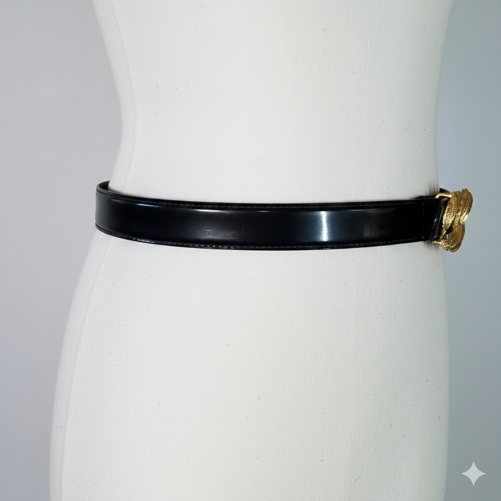 Crown Pacific 30-34" NEW Vintage Patent Leather Black Gold Buckle Triple Ring - Picture 4 of 9